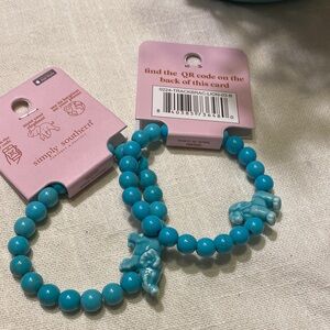 🎀NWT SIMPLY SOUTHERN Turquoise Beaded Bracelets with Elephant Charms